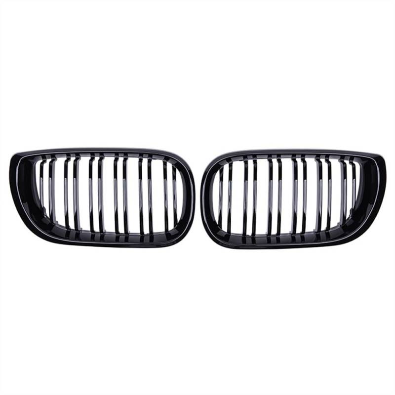 MLTLKPPVNG Für BM&W E46 3 Serie Carbon Niere Grills Grille Racing Grill Auto Vorderen Stoßstange Gitter 2002 2003 2004 2005 4 Tür ABS Dual Linie Nieren Kühlergrill(Schwarz glänzend) von MLTLKPPVNG