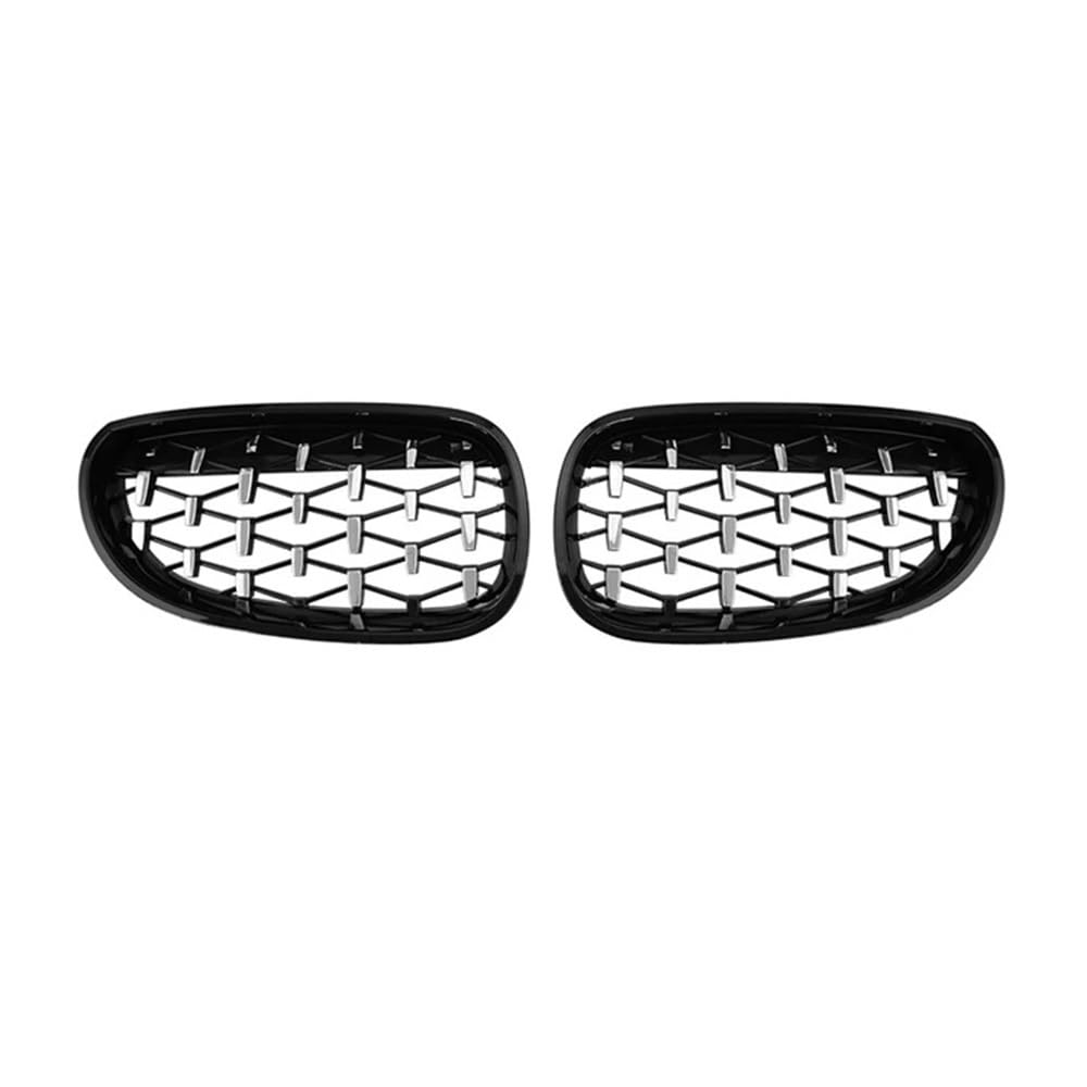 MLTLKPPVNG Für BM&W Für E60 E61 550i 535i 2004-2009 Diamantgitter Auto Frontstoßstangengrill Nieren-Renngrill Schwarzer Rahmen Silbergrills Nieren Kühlergrill(Black Silver) von MLTLKPPVNG