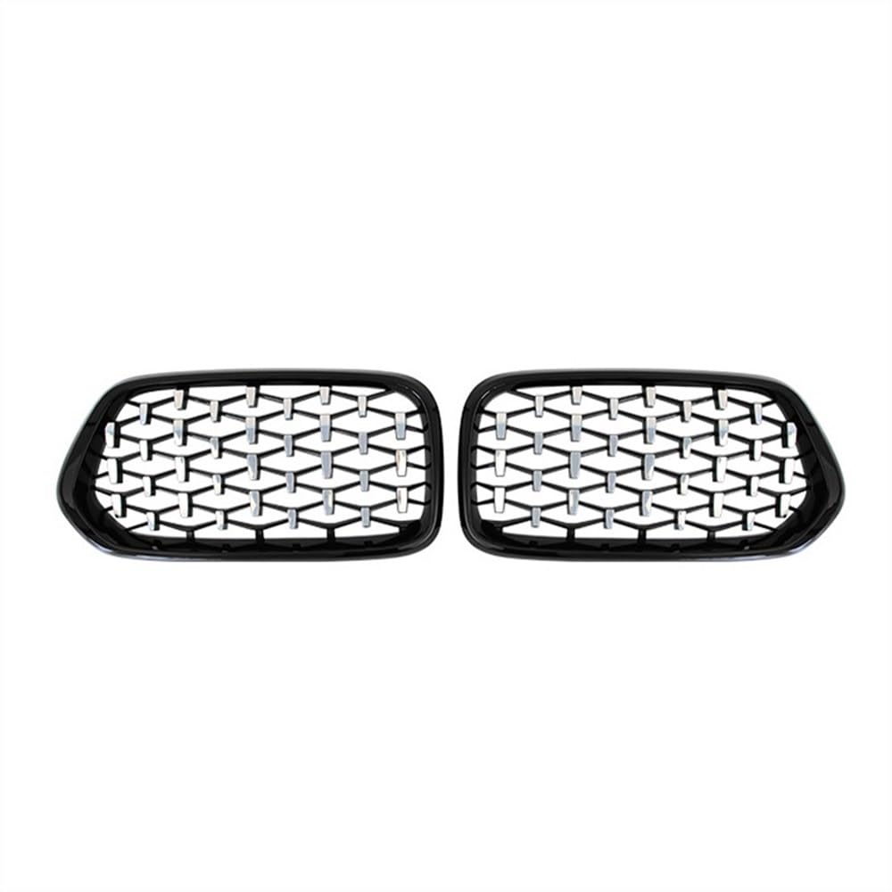 MLTLKPPVNG Für BM&W X2 F39 Glanz Schwarz Gitter Grills Trim Zubehör 2018 2019 2020 2021 2022 Diamant Auto Vorderen Stoßfänger Niere Grille Racing Grill Nieren Kühlergrill(Black Silver) von MLTLKPPVNG