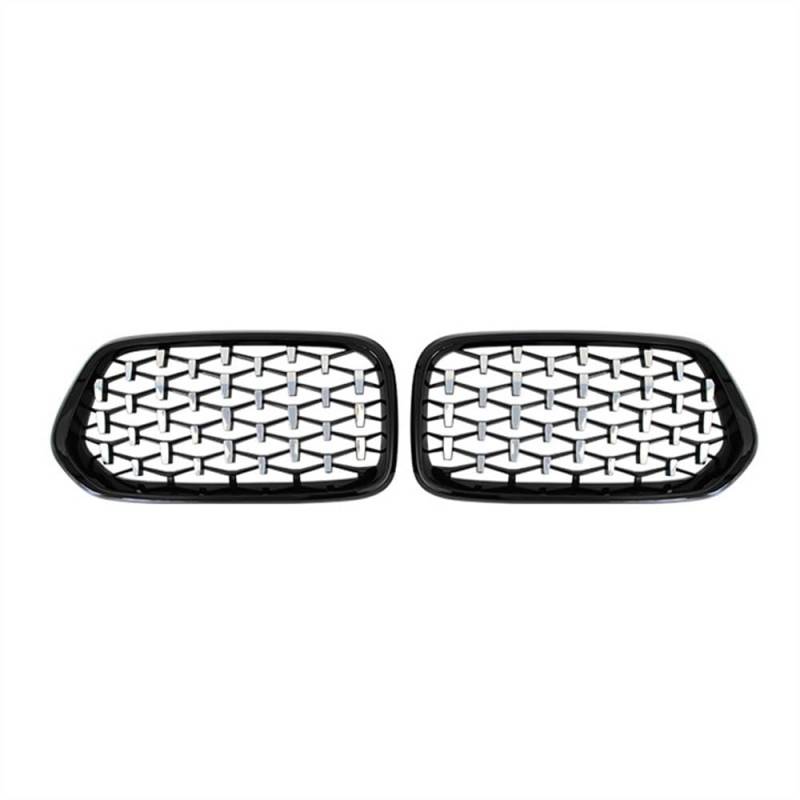 MLTLKPPVNG Für BM&W X2 F39 Glanz Schwarz Gitter Grills Trim Zubehör 2018 2019 2020 2021 2022 Diamant Auto Vorderen Stoßfänger Niere Grille Racing Grill Nieren Kühlergrill(Black Silver) von MLTLKPPVNG