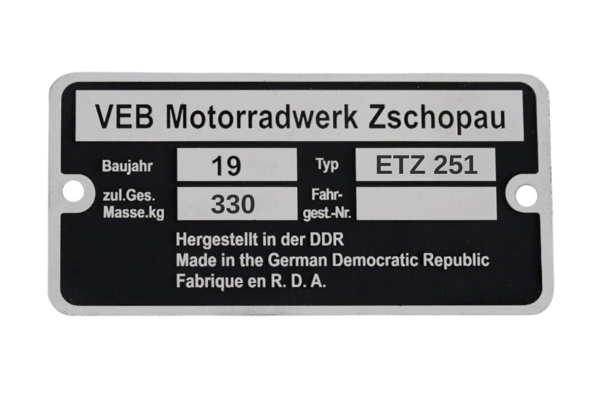 Typenschild für MZ ETZ 251 von MMM