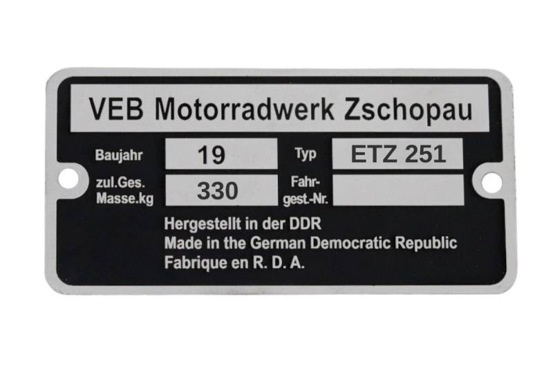 Typenschild für MZ ETZ 251 von MMM