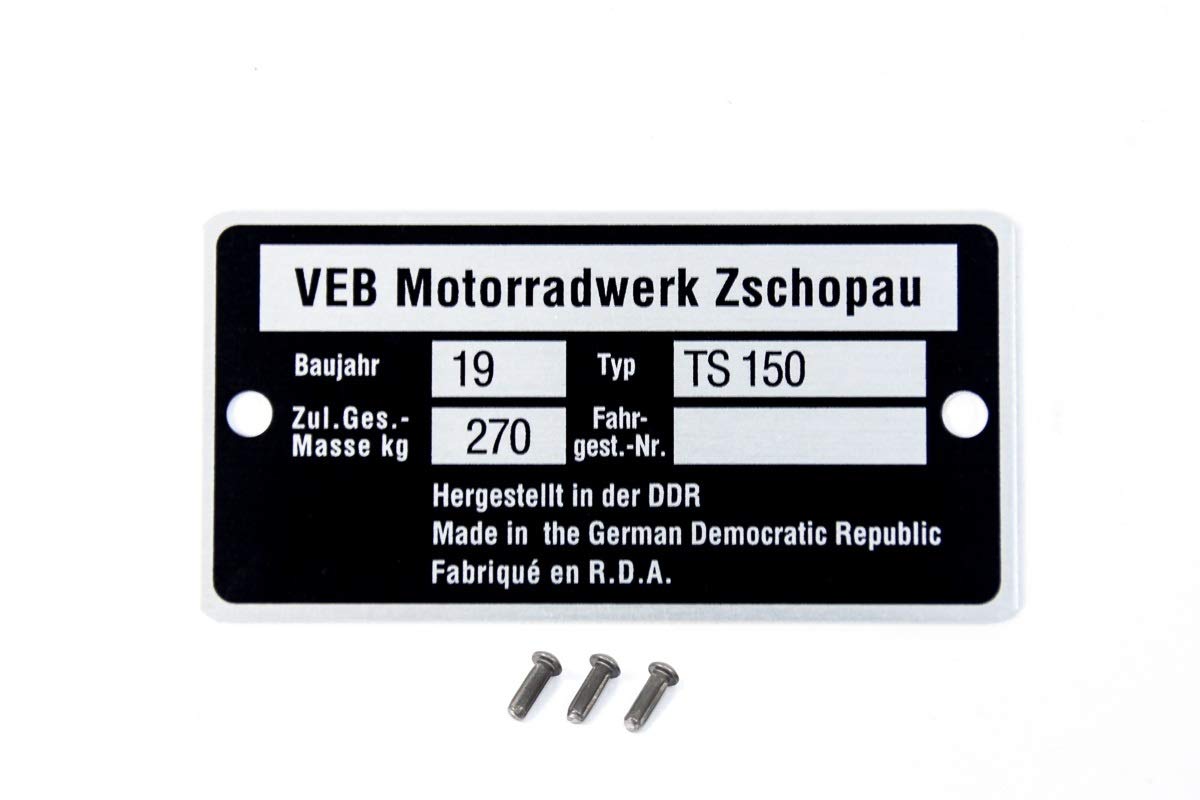 Typenschild für MZ TS 150 mit Kerbnägeln von MMM