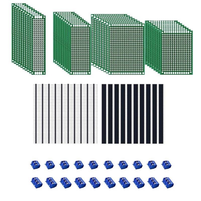 MMOBIEL 60 Stk. PCB-Lochraster Leiterplatte Prototyp-Set mit Schraubenklemmleisten 2/3 Pins männlich/weiblich Header-Kit Universal-Set kompatibel mit Arduino Kits und elektronischen Projekten DIY von MMOBIEL