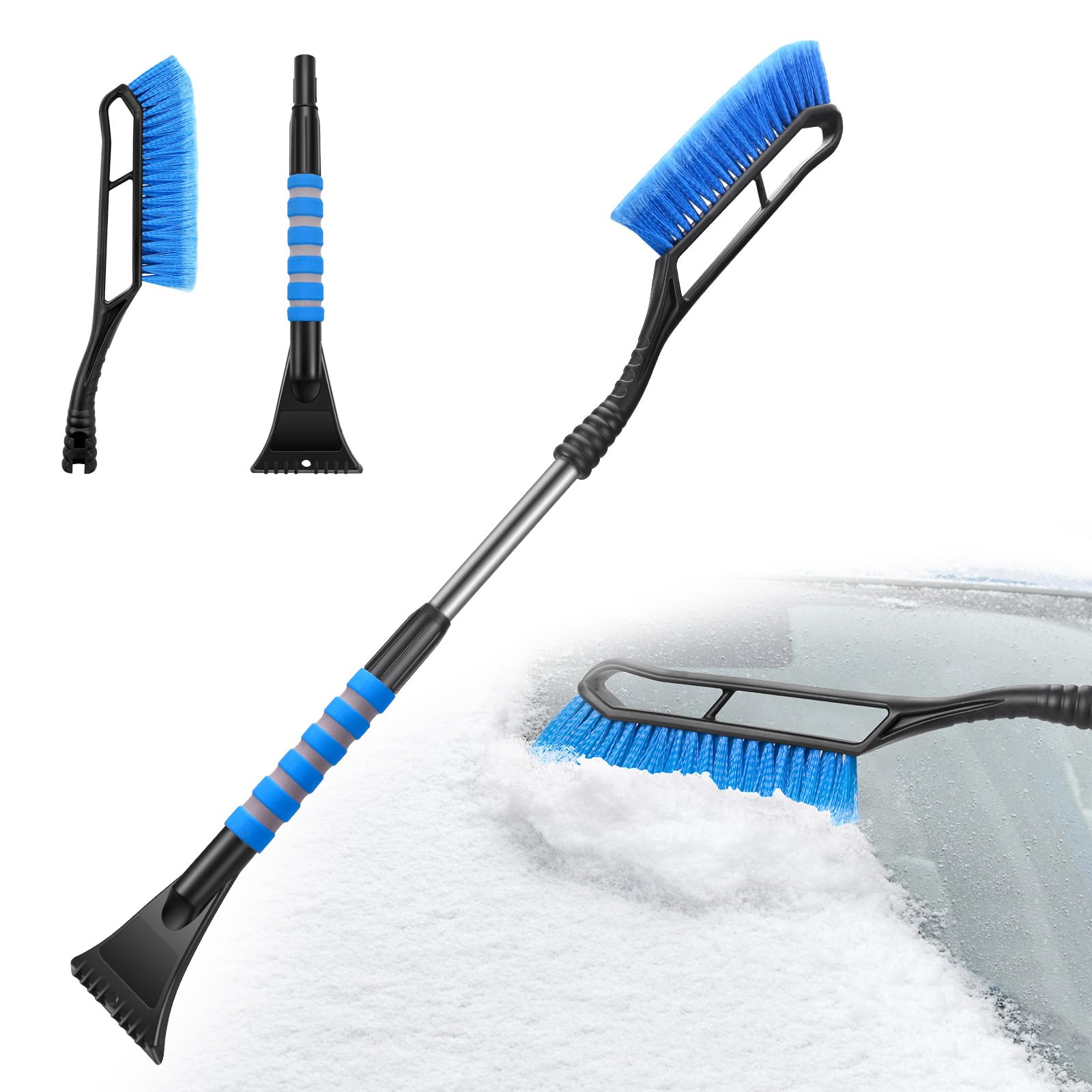 MMOBIEL Schneebesen und Eiskratzer für Auto-Windschutzscheibe Auto Zubehör Winter Schneebürste - Auseinandernehmbar Universal-Handfeger für Auto – Ergonomischer Rutchfester Softgriff – Blau von MMOBIEL