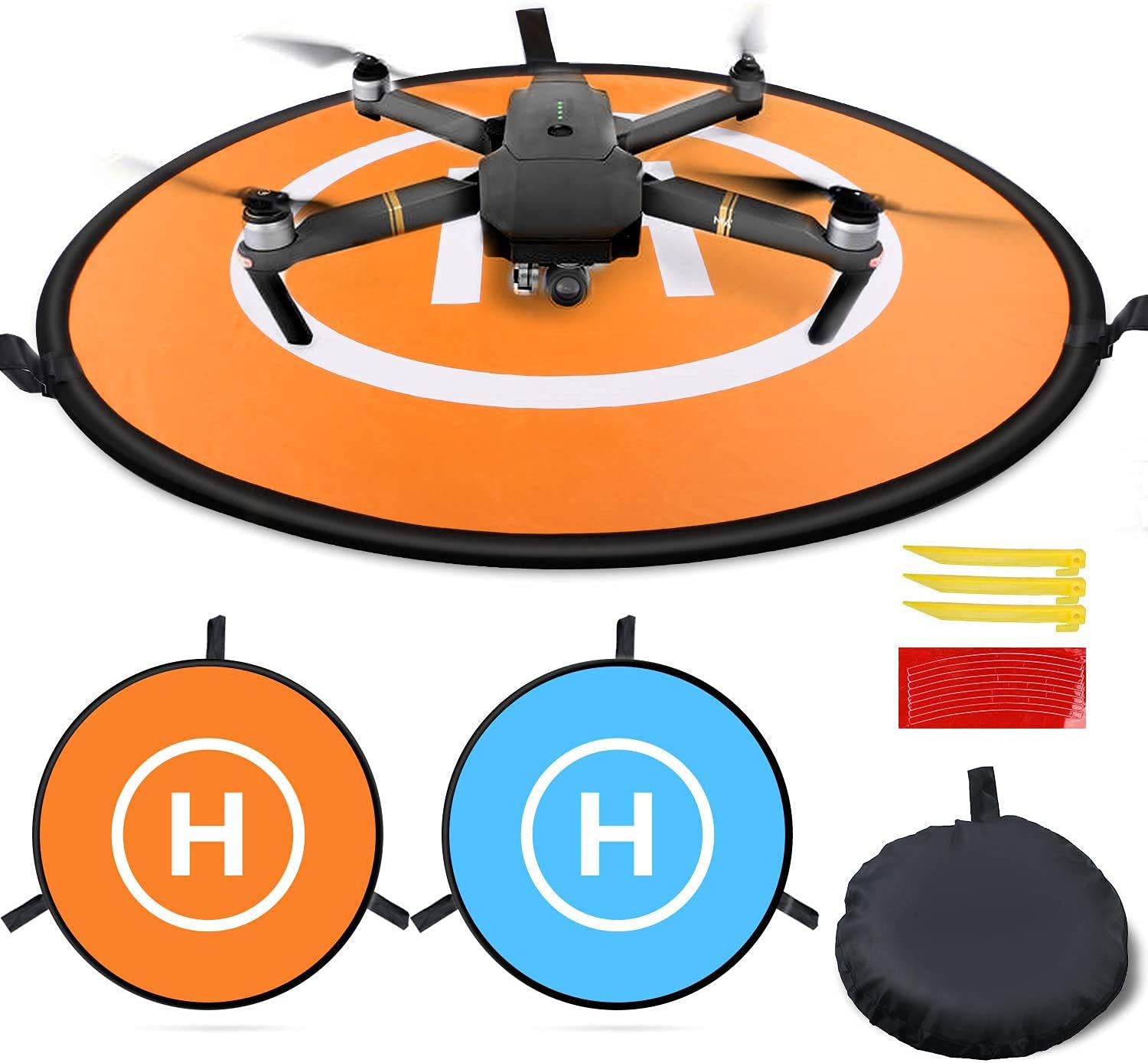 Drohnen Landeplatz 75cm von MMOBIEL – Universal Wasserdichtes Pad Doppelseitig – Schnell Faltbar Drone Landepad - Universal Kompatibel mit DJI, Hubsan etc. - inkl. Reflektionsband und Pins von MMOBIEL