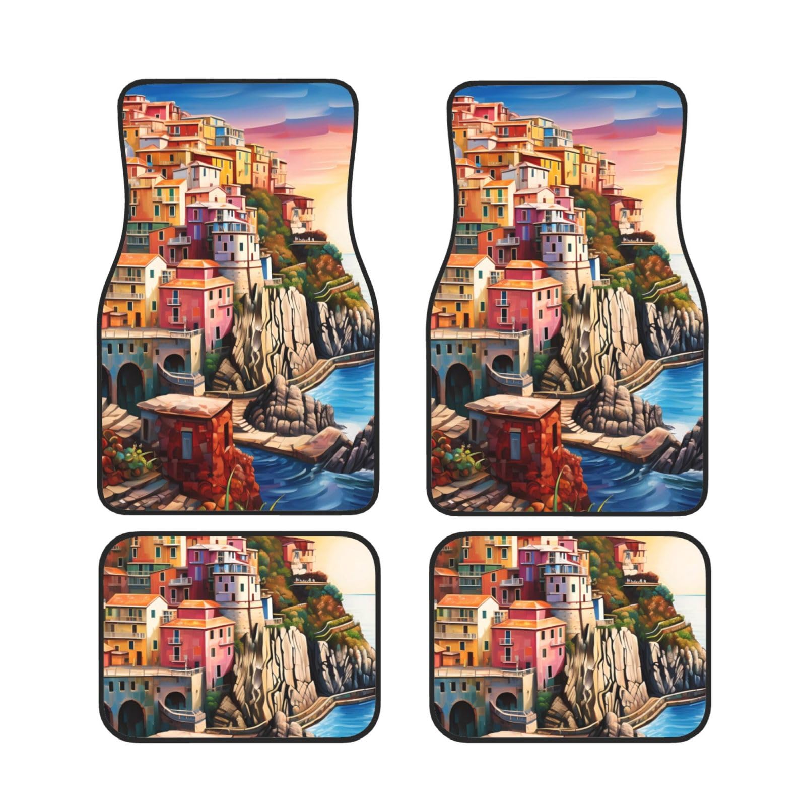 Cinque Terre Scenery Auto Fußmatten 4er Set, Bedruckte rutschfeste Auto Fußmatten Set, geeignet für die meisten Autos SUV LKW LKW von MMSJSBVY