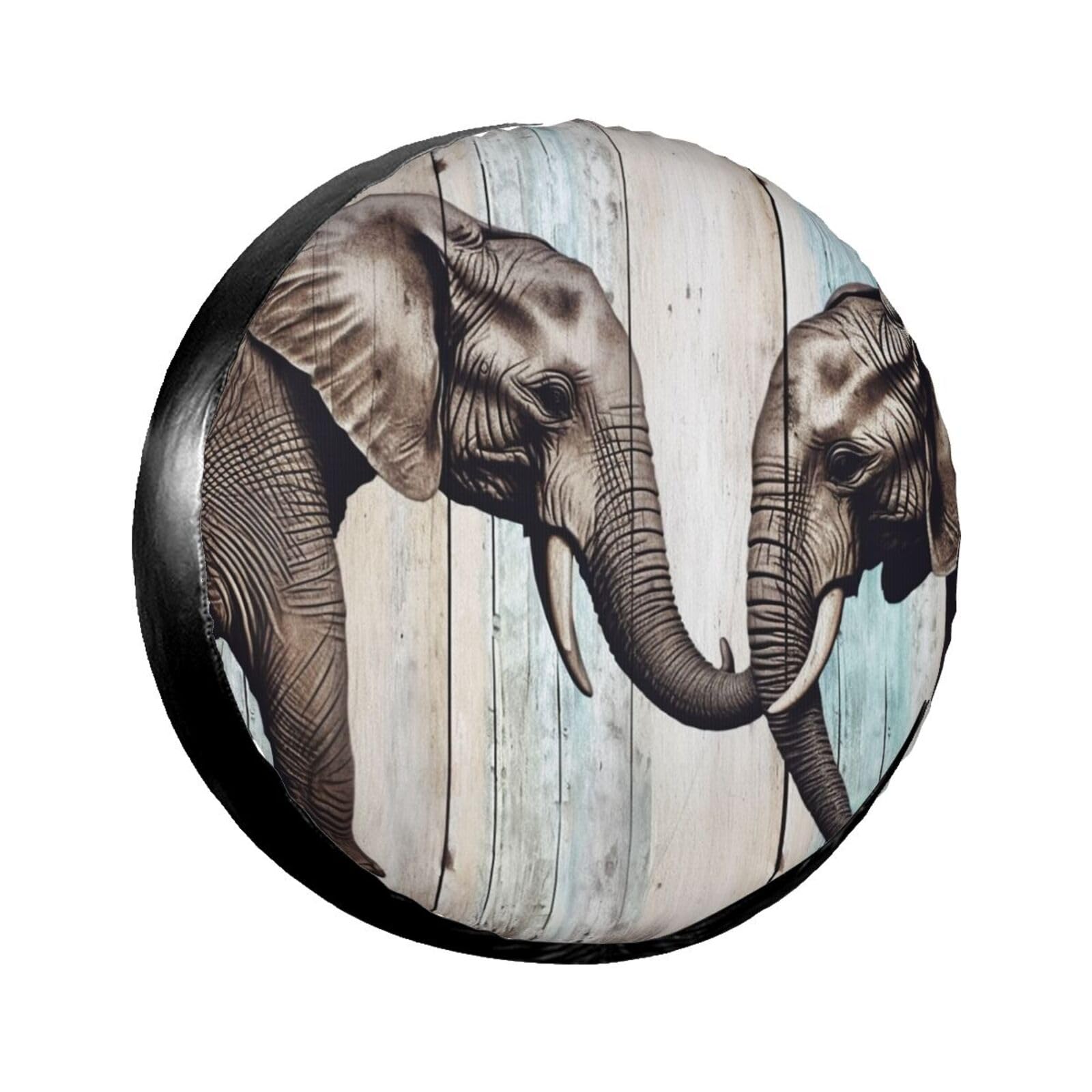 Elephant Art On Wood Reifenabdeckung, wasserdicht, staubdicht, sonnenfest, Ersatzradabdeckung, geeignet für Anhänger, SUV, LKW usw. 35,6 cm (14 Zoll) von MMSJSBVY