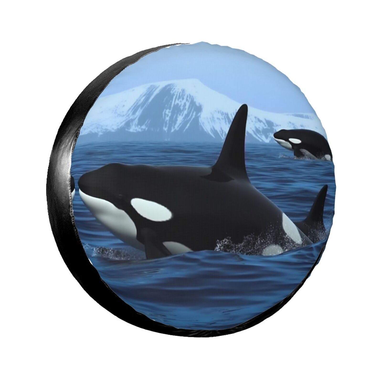 Killer Whales Swim Along Reifenabdeckung, wasserdicht, staubdicht, sonnenfest, Ersatzradabdeckung, geeignet für Anhänger, SUV, LKW usw. 40,6 cm (16 Zoll) von MMSJSBVY