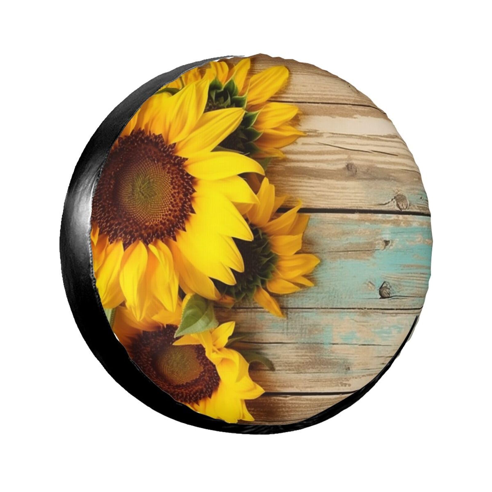Paint Wooden Board Sonnenblume Reifenabdeckung, wasserdicht, staubdicht, sonnenfest, Ersatzradabdeckung, geeignet für Anhänger, SUV, LKW usw. 43.2 cm von MMSJSBVY