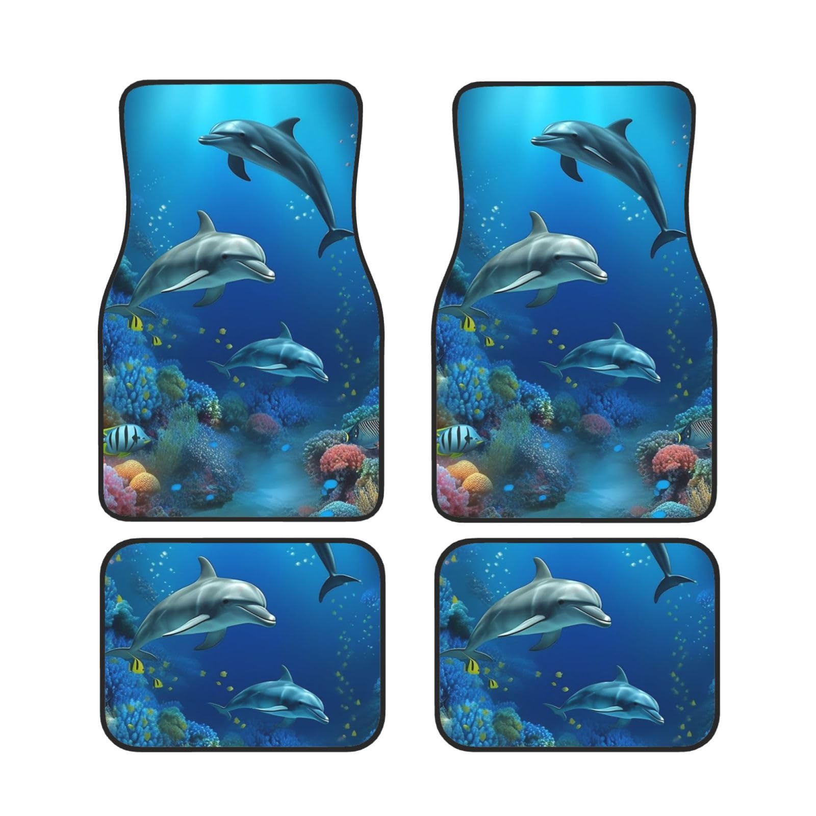 Underwater World Dolphins Coral Auto Fußmatten 4er Set, Bedruckte rutschfeste Auto Fußmatten Set, geeignet für die meisten Autos SUV LKW Vans LKW von MMSJSBVY