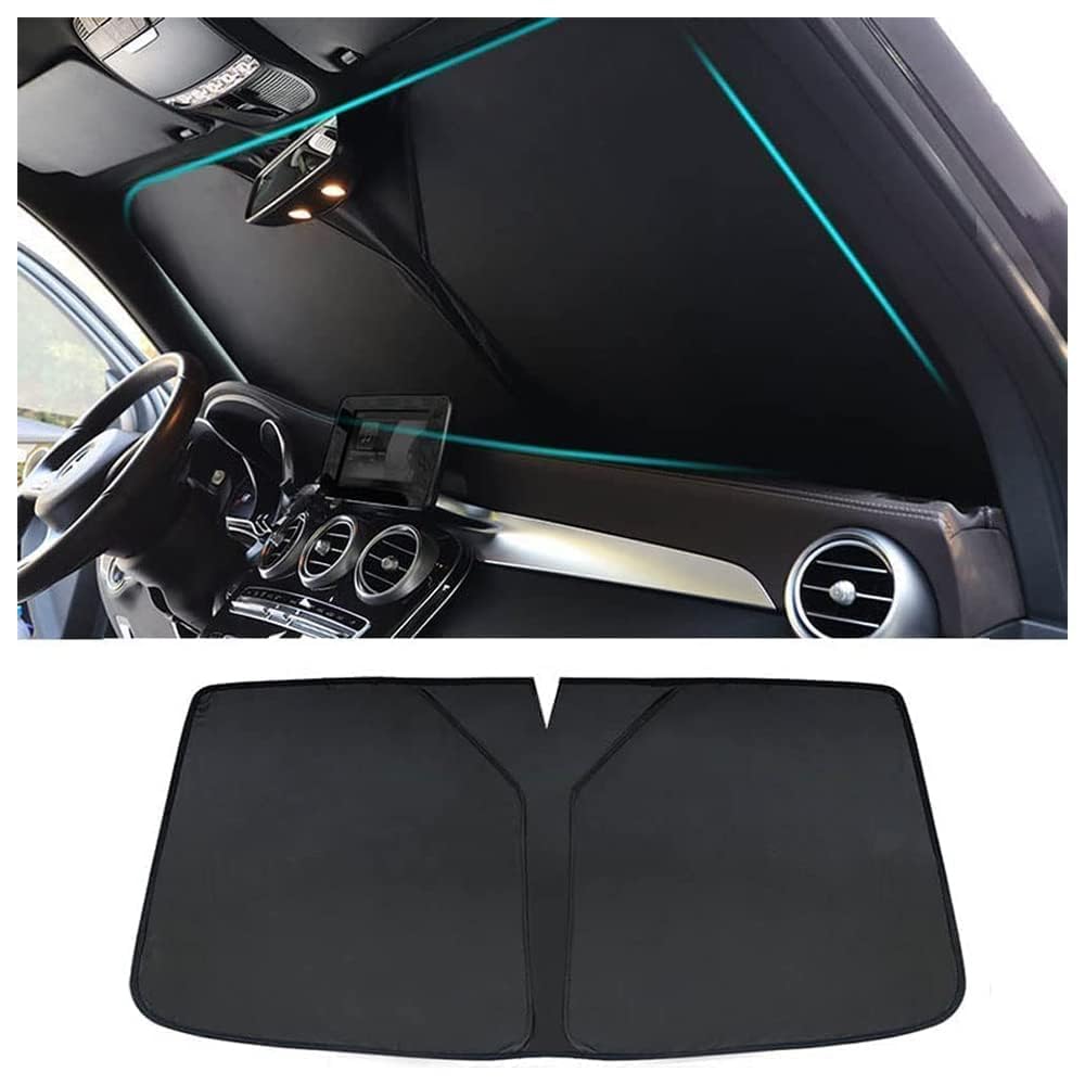 Auto Sonnenschirm Frontscheibe für Dodge Collar Without Armrest Caliber Journey Ram,UV-Schutzabdeckung Faltbar Schutz mit Sonnenblende Wärmeisolierung Sonnenschutz Regenschirm,Black von MNHCAC