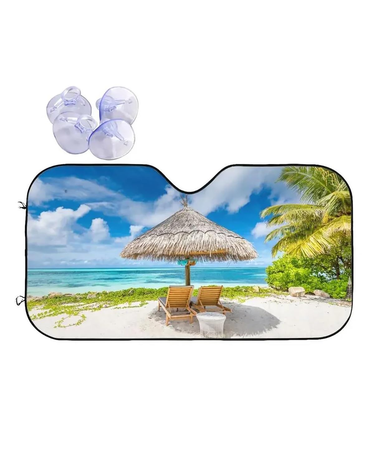 Auto Sonnenschutz Vorhang Landschaft Falten Sonnenschutz Windschutzscheibe 76x140cm Tropical Meer Sand Folien Sonnenschutz Visier Auto-Styling Auto Sonnenblende(W 130cm H 70cm) von MNNZHG