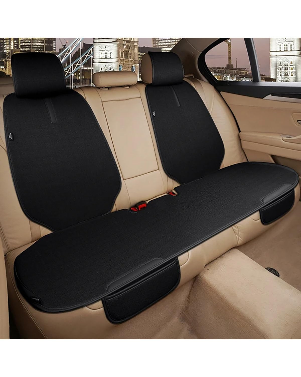 Autositzbezüge Autositzbezüge Set Vorne Hinten Leinen PU Leder Einfassung Universal Autositzkissen Sitzschutzbezüge Für Auto Autositzbezug(-09-C3 Rear seat) von MNNZHG