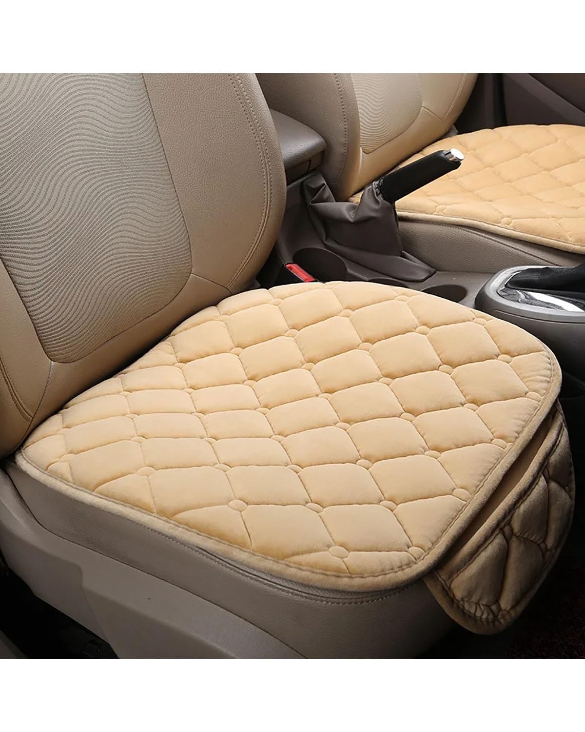 Autositzbezüge Beflockung Tuch Auto Sitz Abdeckung Protector Universal Vorne Hinten Warme Warme Auto Sitzkissen Protector Pad Matte Mit Für SUV LKW Autositzbezug(-08-1 beige Front) von MNNZHG