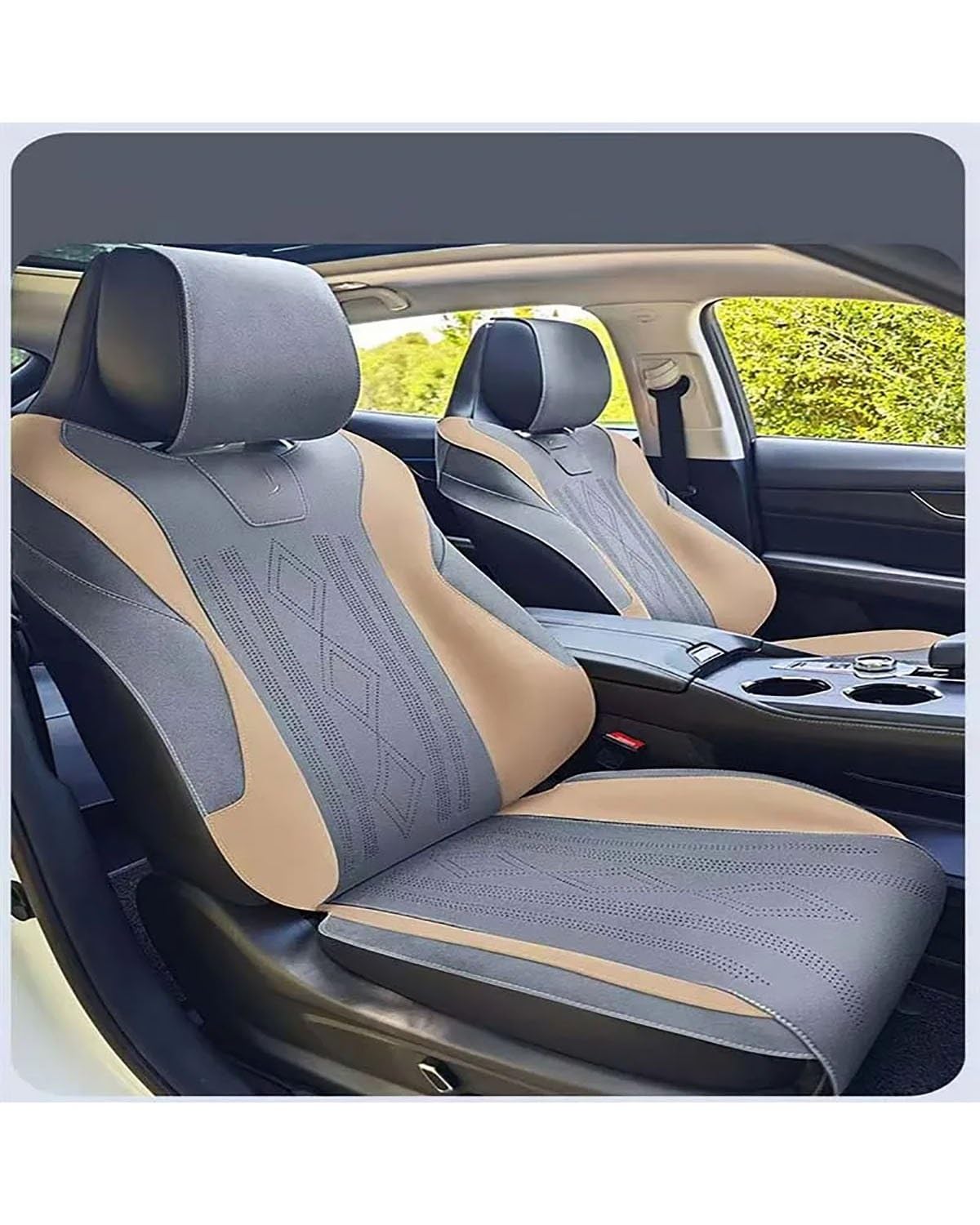 Autositzbezüge Für Changan Für Uni-K UNIK Uni K 2020 2021 2022~2023 Custom Fit Autozubehör Wildleder Sattel Sitzkissen Pad Halb Bedeckt Autositzbezug(-01-Gray beige) von MNNZHG