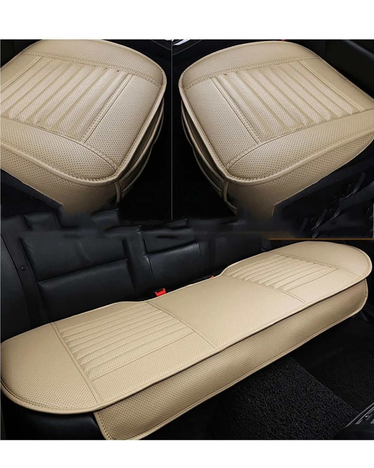 Autositzbezüge Ledersitzbezüge Autokissen Four Seasons Autos Sitzbezug Universal Pad Matten Schutz Für Autositz Autozubehör Autositzbezug(-04-3pcs Beige) von MNNZHG