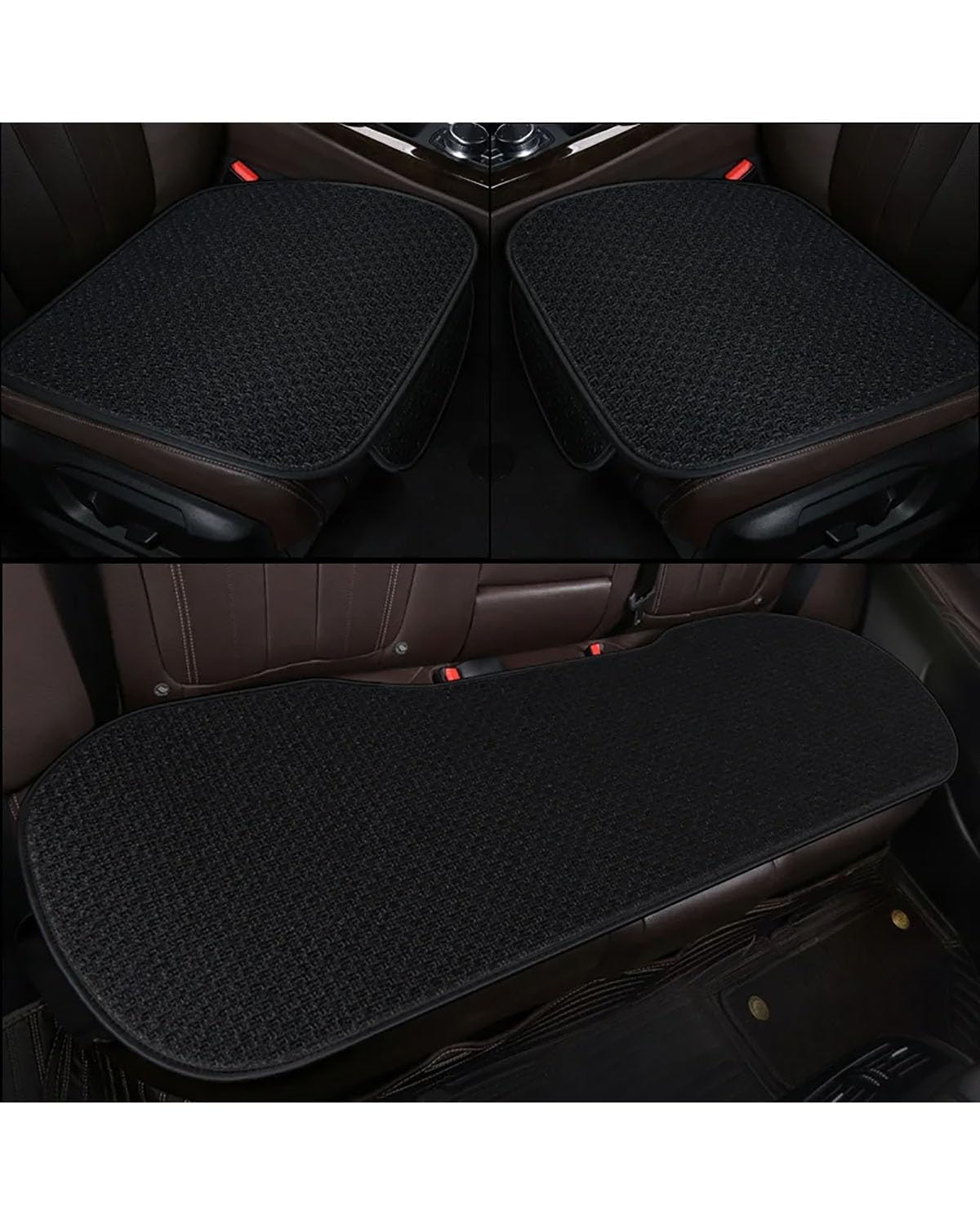 Autositzbezüge Sommer Flachs Auto Sitzbezug Protector Leinen Vorne Hinten Zurück Kissen Schutz Pad Matte Für Auto Innen LKW SUV Van Autositzbezug(02-Black 3pcs) von MNNZHG