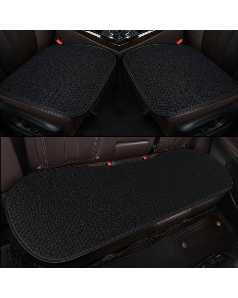 Autositzbezüge Sommer Flachs Auto Sitzbezug Protector Leinen Vorne Hinten Zurück Kissen Schutz Pad Matte Für Auto Innen LKW SUV Van Autositzbezug(02-Black 3pcs) von MNNZHG