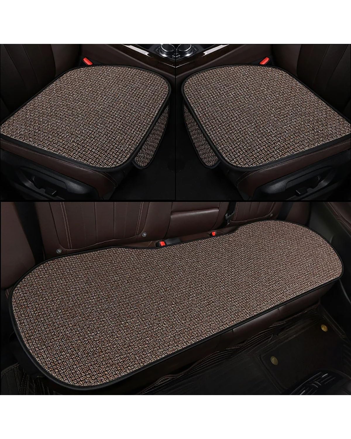 Autositzbezüge Sommer Flachs Auto Sitzbezug Protector Leinen Vorne Hinten Zurück Kissen Schutz Pad Matte Für Auto Innen LKW SUV Van Autositzbezug(03-Coffee 3pcs) von MNNZHG