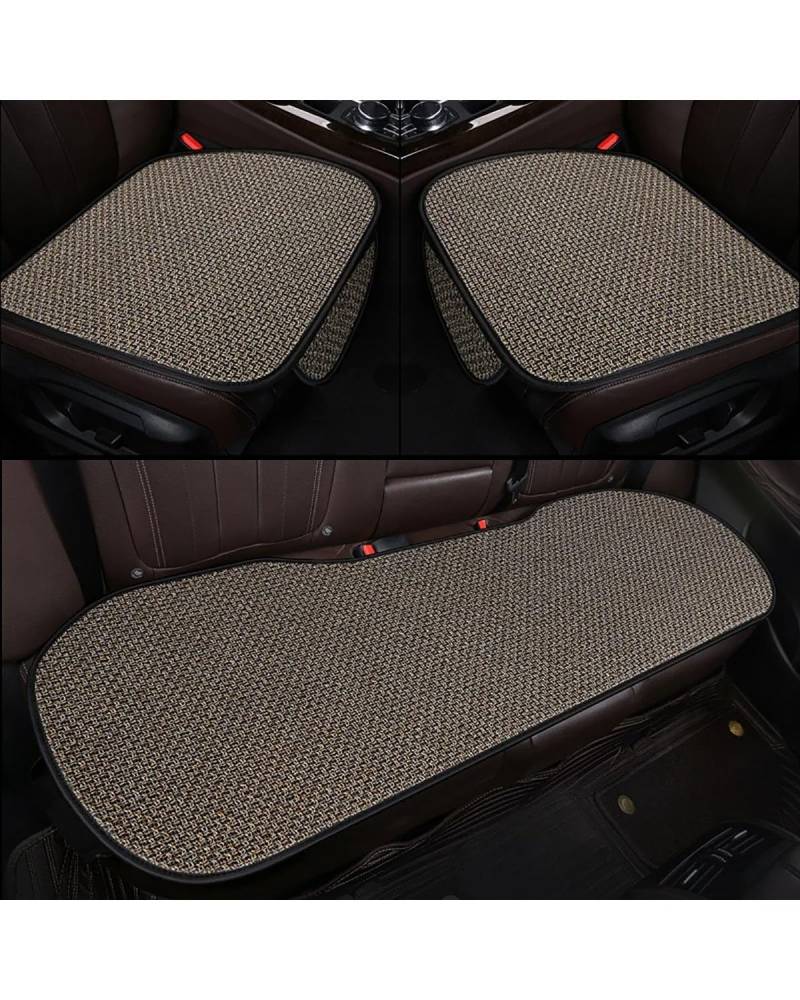 Autositzbezüge Sommer Flachs Auto Sitzbezug Protector Leinen Vorne Hinten Zurück Kissen Schutz Pad Matte Für Auto Innen LKW SUV Van Autositzbezug(04-Beige 3pcs) von MNNZHG