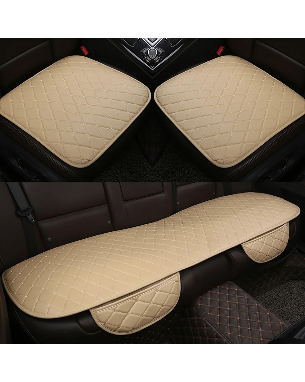 Autositzbezüge Universal-Autositzbezüge PU-Leder-Sitzbezug Auto-Innenausstattung Mattenschutz Auto-Leder-Stützpolster Autositzbezüge Autositzbezug(-11-3pcs beige) von MNNZHG