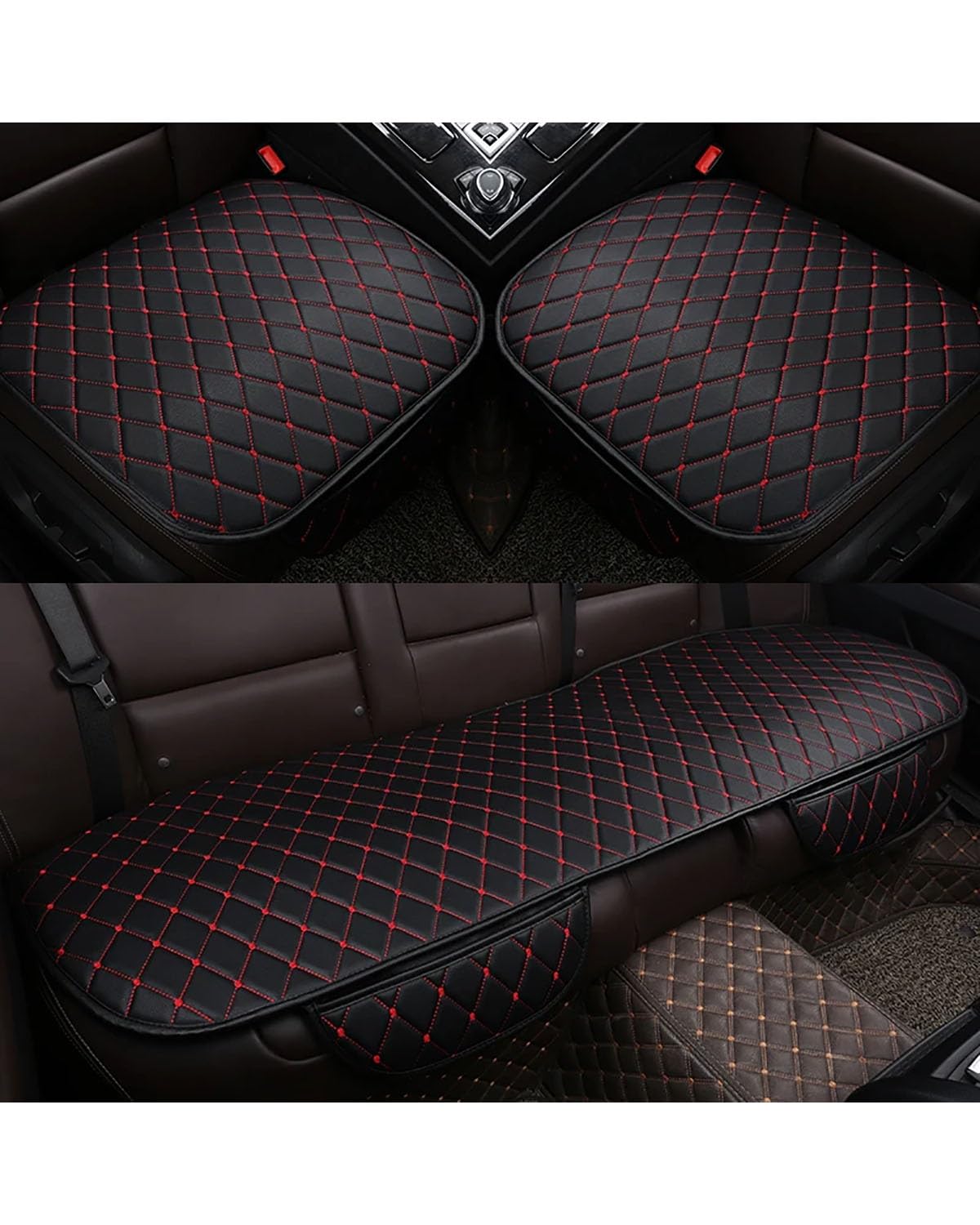 Autositzbezüge Universal-Autositzbezüge PU-Leder-Sitzbezug Auto-Innenausstattung Mattenschutz Auto-Leder-Stützpolster Autositzbezüge Autositzbezug(-12-3pcs Black red) von MNNZHG