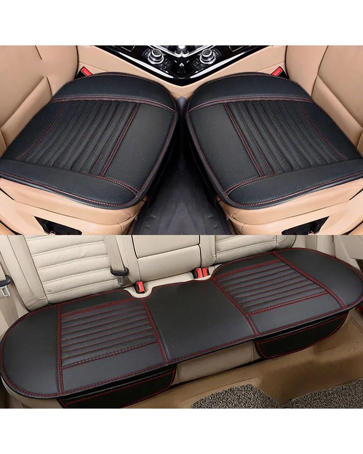 Autositzbezüge Vier Jahreszeiten Auto Sitzbezug PU Leder Autos Sitzkissen Autos Seat Protector Universal Auto Stuhl Pad Matte Auto Zubehör Autositzbezug(-03-Red line 1 Set) von MNNZHG