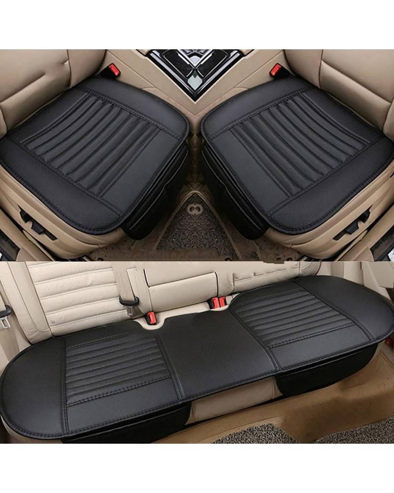 Autositzbezüge Vier Jahreszeiten Sitzbezug PU Leder Auto Sitzkissen Autos Sitzbezug Universal Auto Stuhl Protector Pad Matte Auto Autositzbezug(-03-Black 3 Piece) von MNNZHG