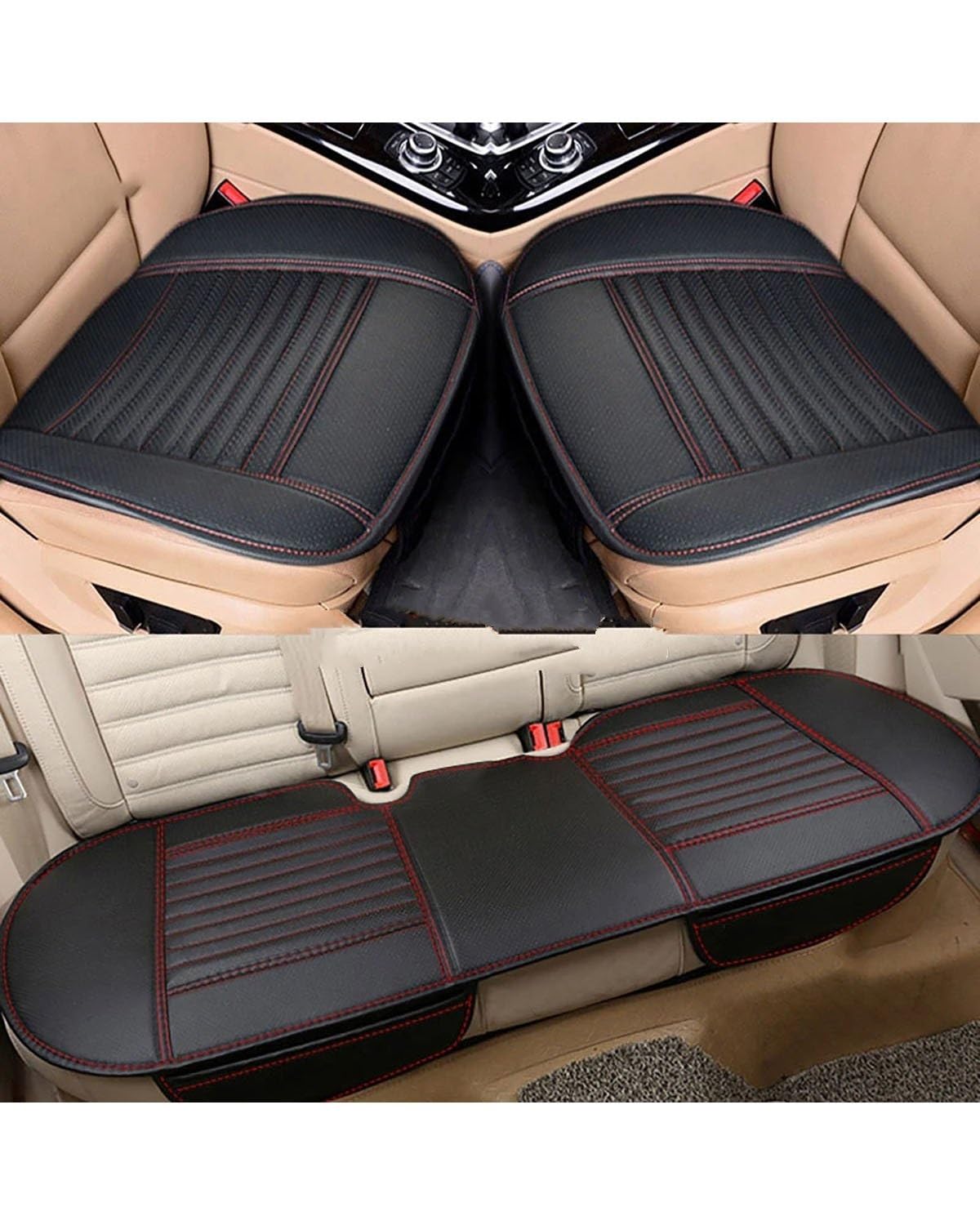 Autositzbezüge Vier Jahreszeiten Sitzbezug PU Leder Auto Sitzkissen Autos Sitzbezug Universal Auto Stuhl Protector Pad Matte Auto Autositzbezug(04-red 3 Piece) von MNNZHG