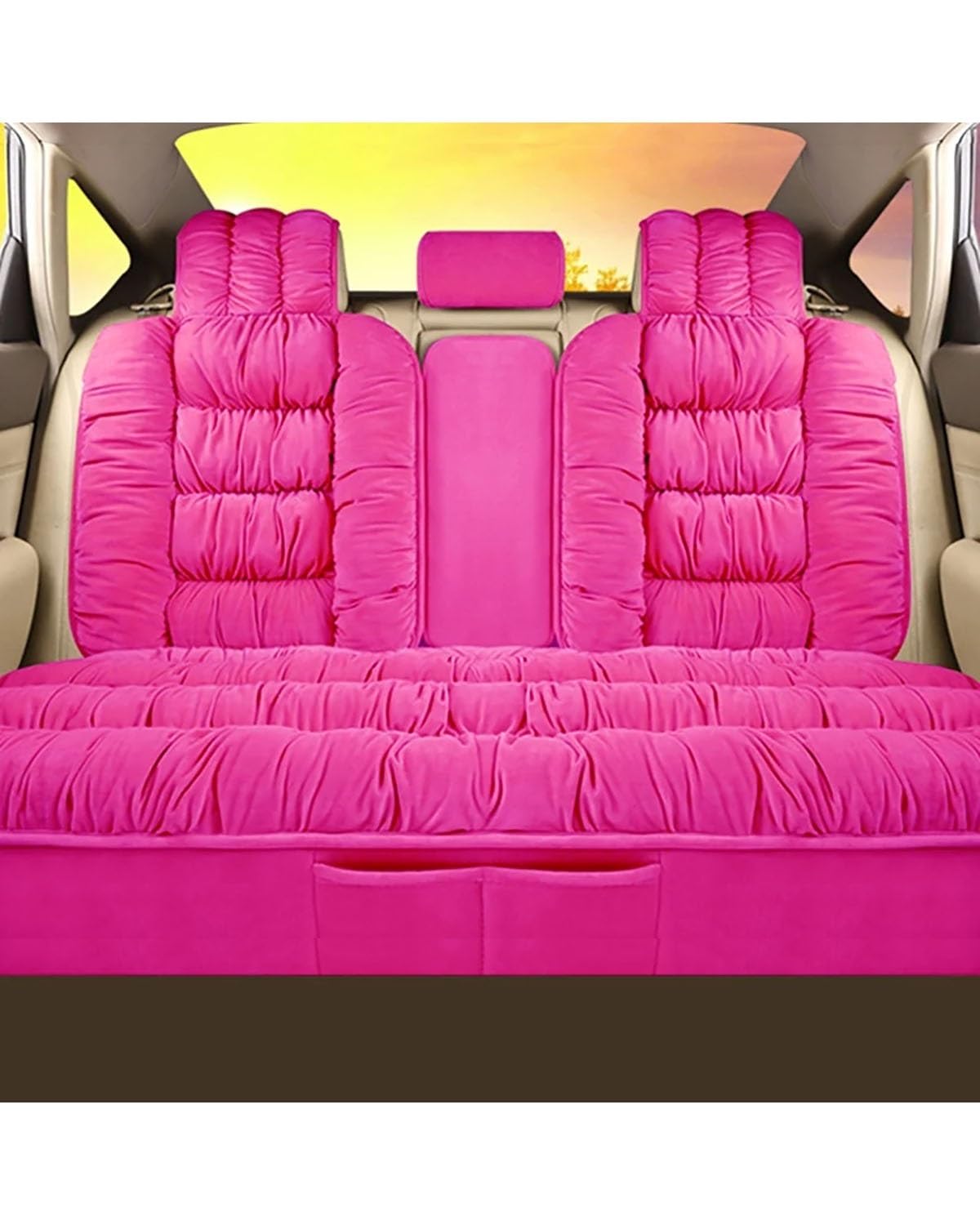 Autositzbezüge Weiche Plüsch Auto Sitzbezüge Autos Sitz Abdeckung Kissen Pad Auto Sitz Schutz Set Universal Winter Auto Innen Zubehör Autositzbezug(-04-Rear Seat Rose Red) von MNNZHG