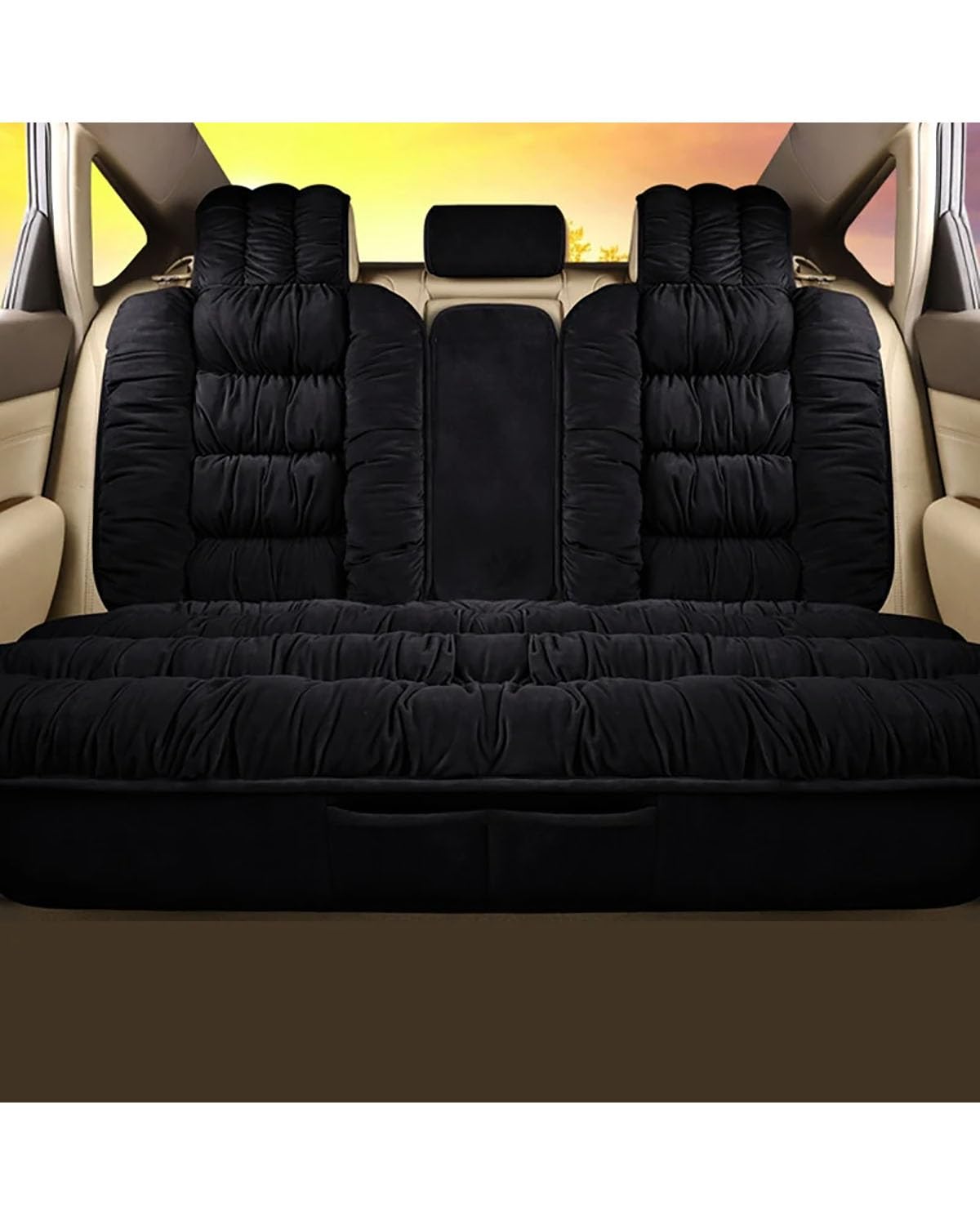 Autositzbezüge Weiche Plüsch Auto Sitzbezüge Autos Sitz Abdeckung Kissen Pad Auto Sitz Schutz Set Universal Winter Auto Innen Zubehör Autositzbezug(-08-Rear Seat Black) von MNNZHG