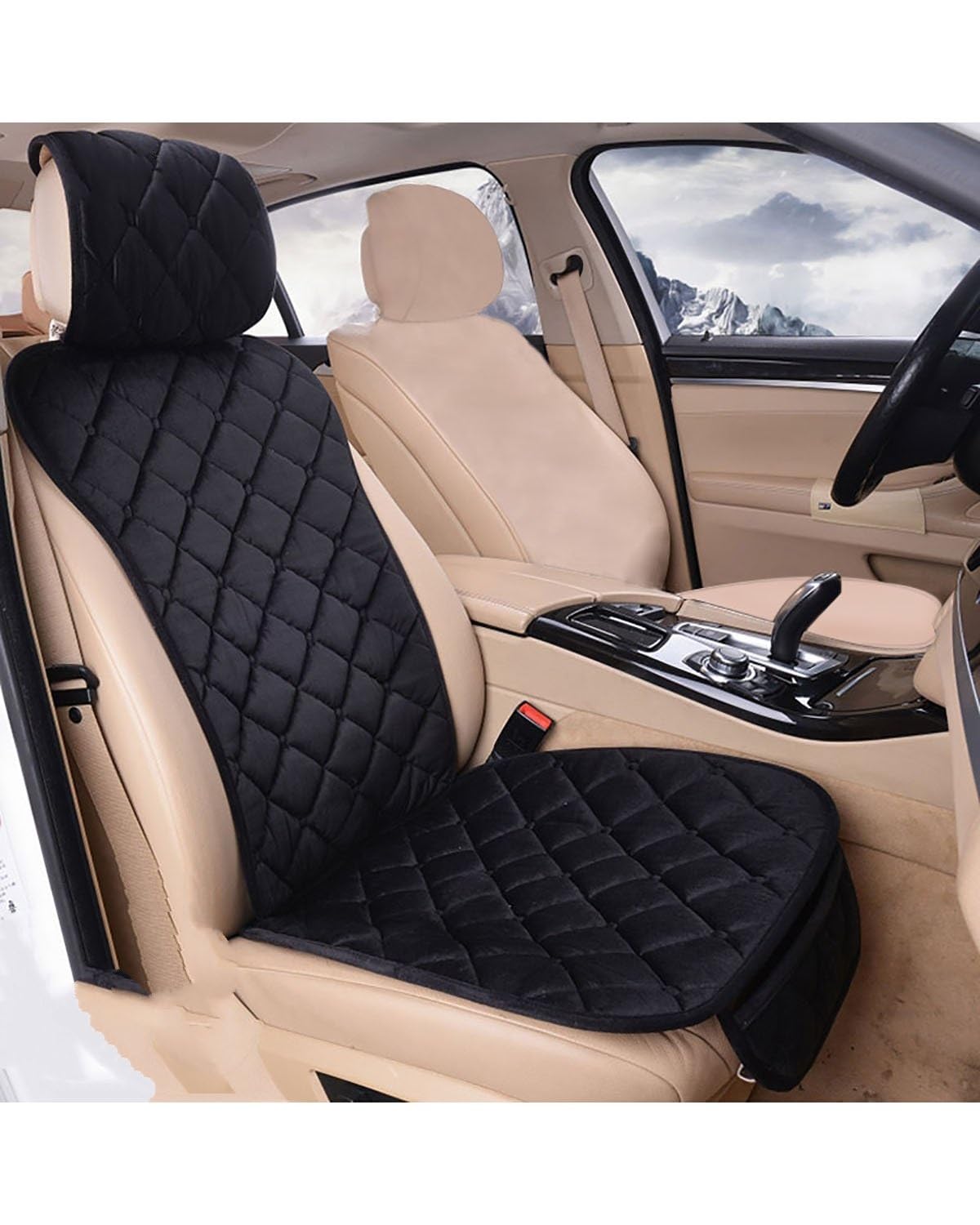 Autositzbezüge Winter Auto Sitzbezug Weiche Warme Auto Sitzkissen Universal Plüsch Innen Schutz Matte Auto Sitze Abdeckung Zubehör Autositzbezug(-08-Front Black 1pc) von MNNZHG