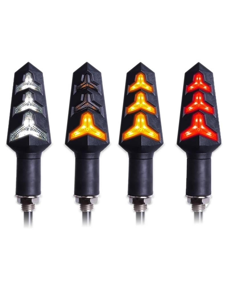 Für Mini Blinker Motorrad Blinker Für Motorrad-Blinker Fließende Blinker Eingebautes Relais Motorrad-Pfeile Bremse Biegbar Motorrad rücklicht(2 Red 2 White) von MNNZHG