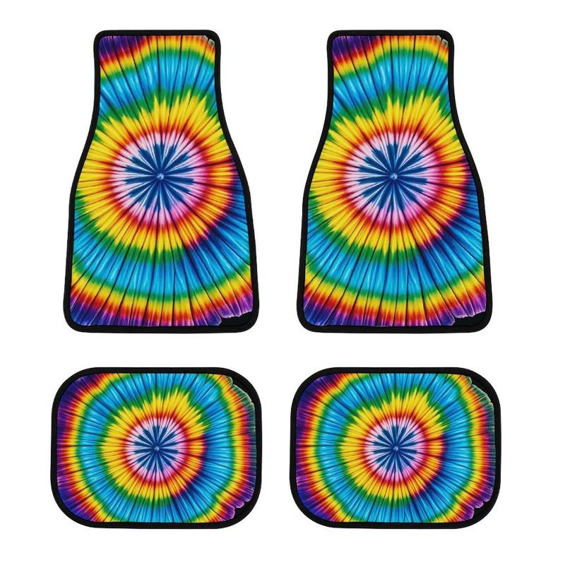 Universal Auto Matte Tie Dye Hippies Gedruckt Allwetter Auto Teppich Automotive Fußmatten 4-teilig rutschfeste Auto Fußmatten Autozubehör für Limousinen LKW Vans SUV RV von MNVTSKOP