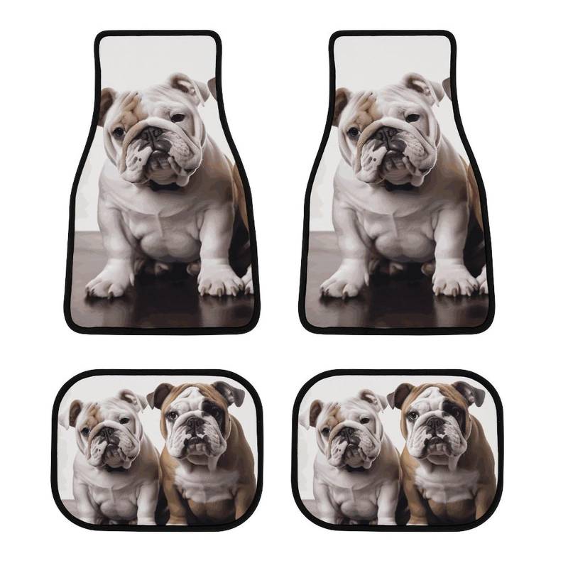 Universal Auto Matte Zwei Niedliche Bulldogge Hunde Gedruckt Allwetter Auto Teppich Automotive Fußmatten 4-teilig Rutschfeste Auto Fußmatten Auto Zubehör für Limousine LKW Vans SUV RV von MNVTSKOP