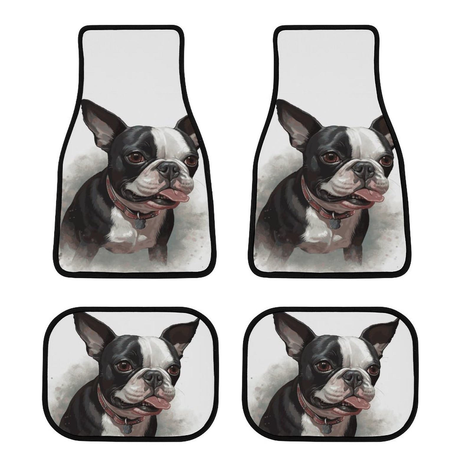 Universal Automatte Boston Terrier Bedruckt Allwetter Autoteppich Automotive Fußmatten 4-teilige rutschfeste Auto Fußmatten Autozubehör für Limousinen LKW Vans SUV RV von MNVTSKOP