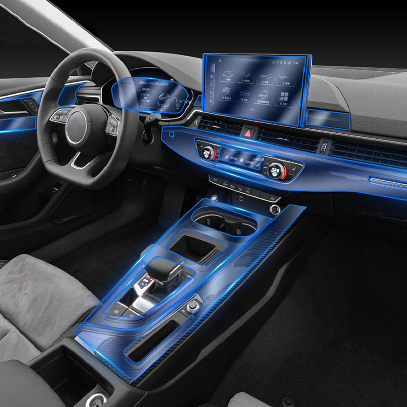 MOCATT Auto-Navigation GPS-Bildschirm Innenraum Schutzfolie Mittelkonsole TPU transparente Folie Zubehör, für Audi A4 B9 2020-2023 von MOCATT