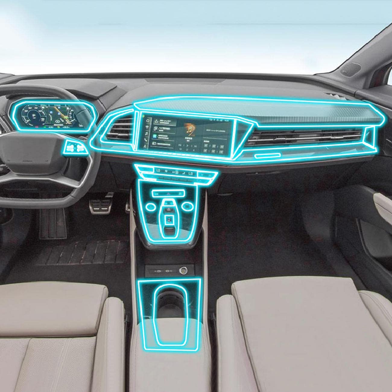 MOCATT Auto-Navigation GPS-Bildschirm Innenraum Schutzfolie Mittelkonsole TPU transparente Folie Zubehör, für Audi Q4 e-tron 2022-2023 von MOCATT