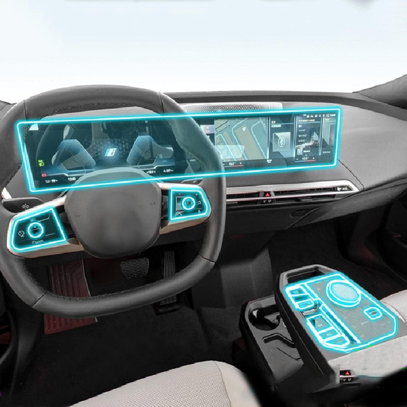 MOCATT Auto-Navigation GPS-Bildschirm Innenraum Schutzfolie Mittelkonsole TPU transparente Folie Zubehör, für BMW iX i20 2022-2023 von MOCATT