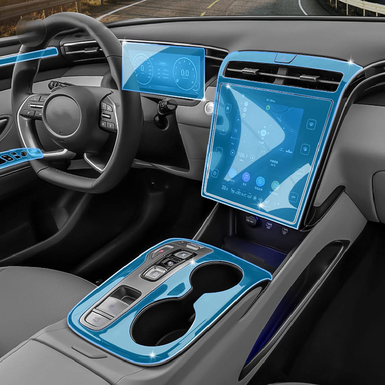 MOCATT Auto-Navigation GPS-Bildschirm Innenraum Schutzfolie Mittelkonsole TPU transparente Folie Zubehör, für Hyundai Tucson NX4 2021-2023 von MOCATT
