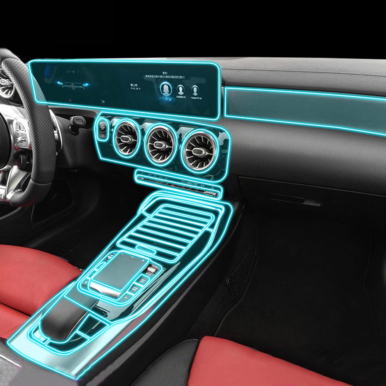 MOCATT Auto Navigation GPS Bildschirm Innenraum Schutzfolie Mittelkonsole TPU transparente Folie Zubehör, für Mercedes Benz AMG CLA 35 45 2020-2023 von MOCATT