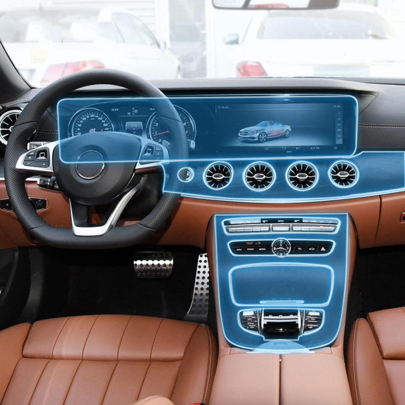 MOCATT Auto-Navigation GPS-Bildschirm Innenraum Schutzfolie Mittelkonsole TPU transparente Folie Zubehör, für Mercedes Benz MB W213 E-Klasse 2016-2018 von MOCATT