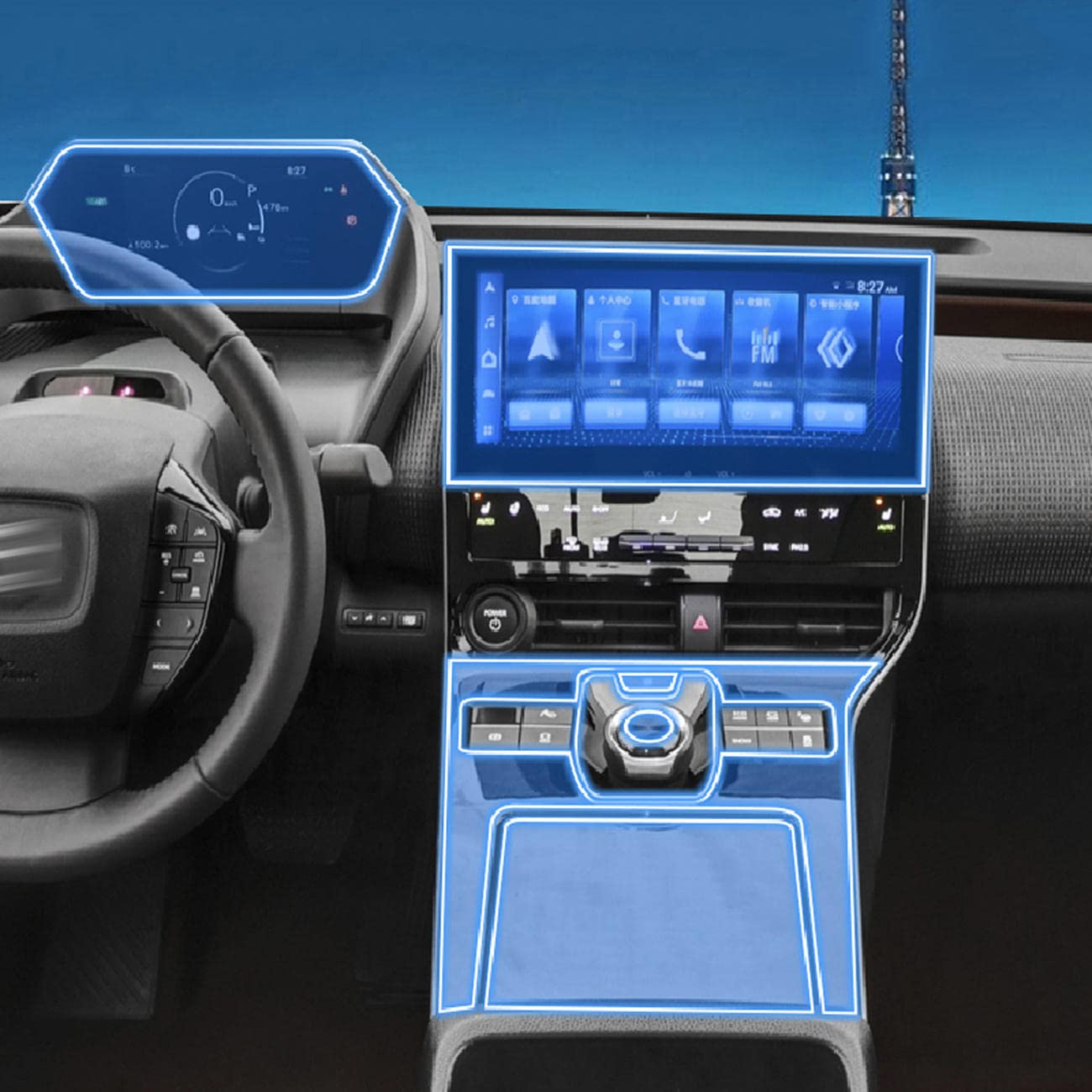MOCATT Auto-Navigation GPS-Bildschirm Innenraum Schutzfolie Mittelkonsole TPU transparente Folie Zubehör, für Toyota BZ4X 2022-2023 von MOCATT
