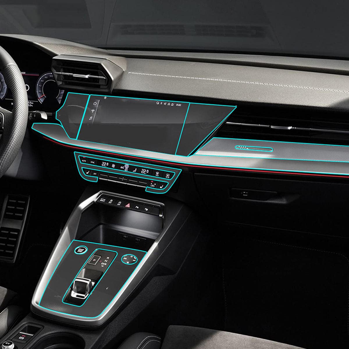 MOCATT Autonavigation GPS-Bildschirm Innenschutzfolie Mittelkonsole TPU Transparente Folie Zubehör,Für Audi A3 8Y S3 2020 2021 von MOCATT