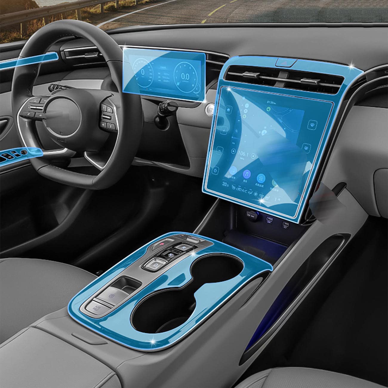 MOCATT Autonavigation GPS-Bildschirm Innenschutzfolie Mittelkonsole TPU Transparente Folie Zubehör,Für Hyundai Tucson 2021 2022 2023 von MOCATT