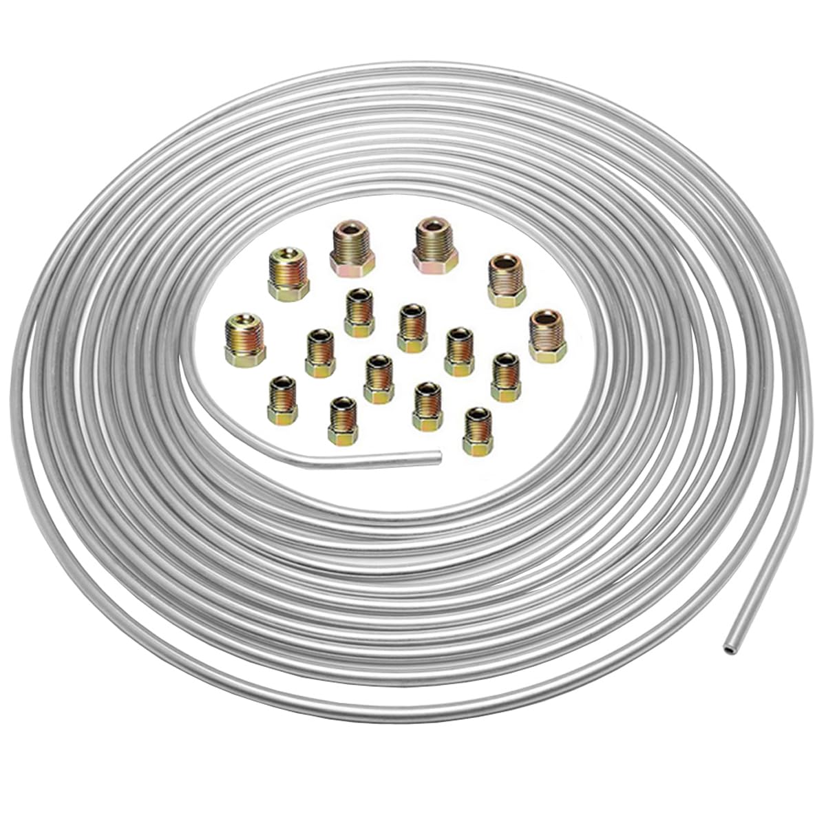 MOCNT 4,75mm Auto Bremsleitung 3/16" Zoll Bremsleitung mit Kupferbeschichtung Silberzink Bremsleitungsschlauch Bremsrohr Auto Ersatz Bremsleitungssatz Länge 7,6m mit 16 Muttern von MOCNT