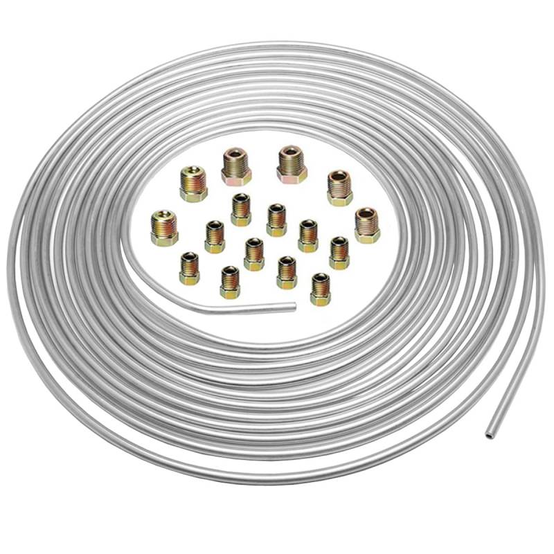 MOCNT 4,75mm Auto Bremsleitung 3/16" Zoll Bremsleitung mit Kupferbeschichtung Silberzink Bremsleitungsschlauch Bremsrohr Auto Ersatz Bremsleitungssatz Länge 7,6m mit 16 Muttern von MOCNT