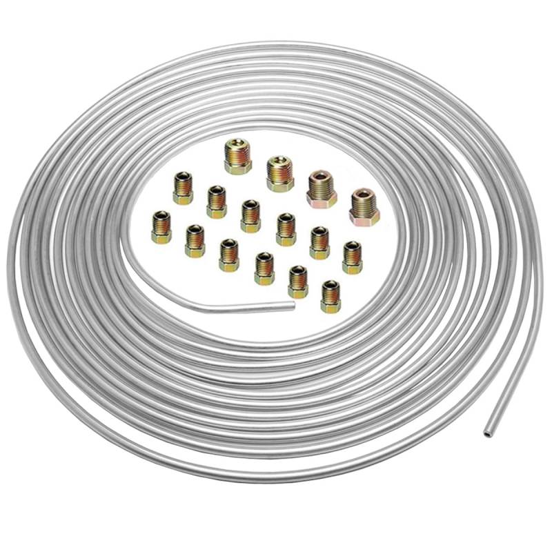 MOCNT 6,35mm Auto Bremsleitung 1/4" Zoll Bremsleitung mit Kupferbeschichtung Silberzink Bremsleitungsschlauch Bremsrohr Auto Ersatz Bremsleitungssatz Länge 7,6m mit 16 Muttern von MOCNT