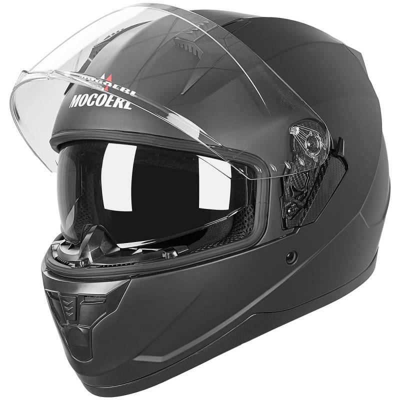 Integralhelm mit Sonnenblende | Motorradhelm Integralhelme | Motorradhelm Integralhelm Mofahelm ECE 22.06 | Kinn- & Kopfbelüftung | für Damen und Herren | Schwarz (L) von MOCOERL